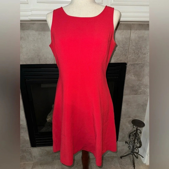 Loft Womens Red Round Neck Sleeveless Lined Fit & Flare Dress 6 Petite - Picture 6 of 7
